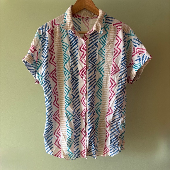 Alfred Dunner Tops - Vintage 80s Alfred Dunner Pastel Geometric Button Down Shirt USA